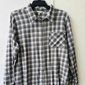 Lucky Brand Womens Plaid Long Sleeve Button Up Boho Shirt Raw Hem Medium